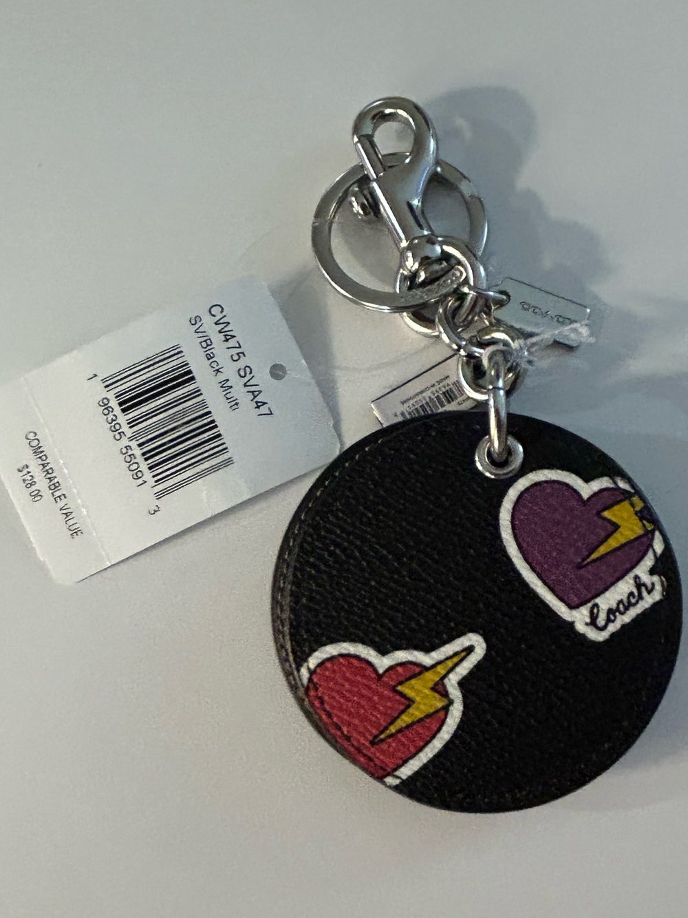 Coach NY Mirror Bag Charm With Hearts &Bolt neon-colored lightning boltsNWT - Picture 4 of 16